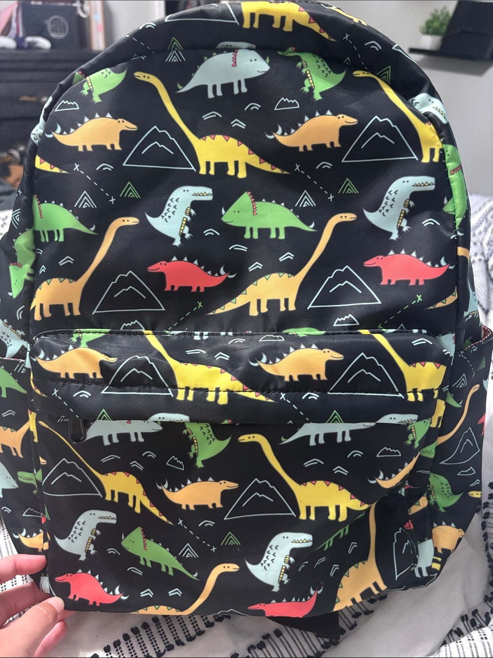 Kids Black Dinosaur Print Backpack - Multicolor